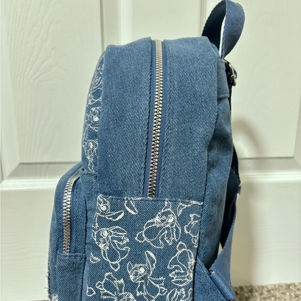 Disneys : Stitch Blue Denim Embroidered Backpack | NWT ✨ - Picture 7 of 12